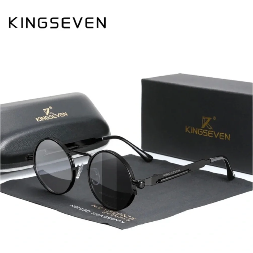 KINGSEVEN Gothic Steampunk Polarized Designer Vintage Round Metal Frame …